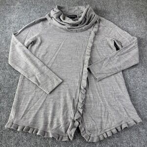 Design 365 Sweater Cowl Neck Ruffle Trim Gray Acrylic Long Sleeve Size M